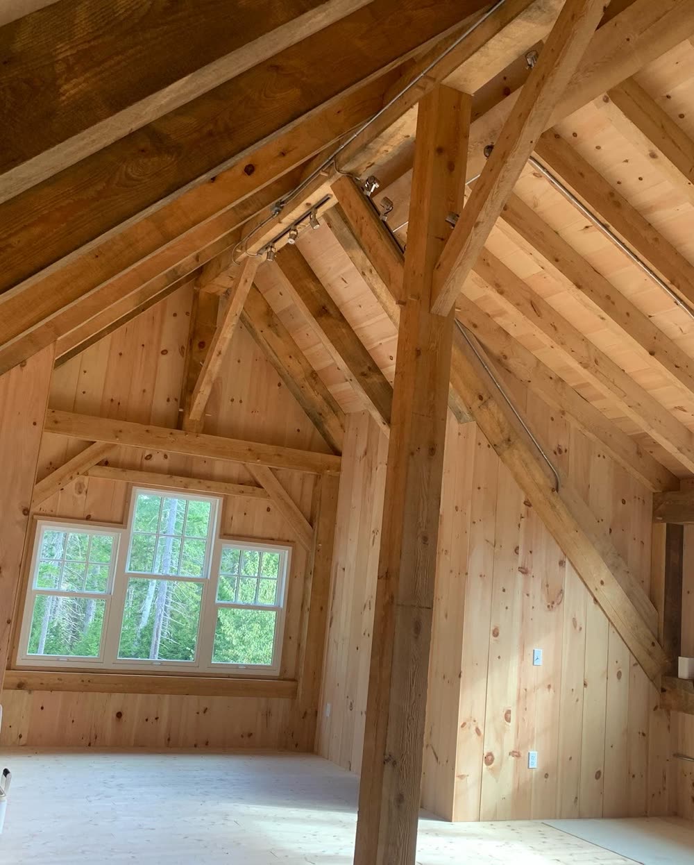 Exposed timber-frame ceiling
