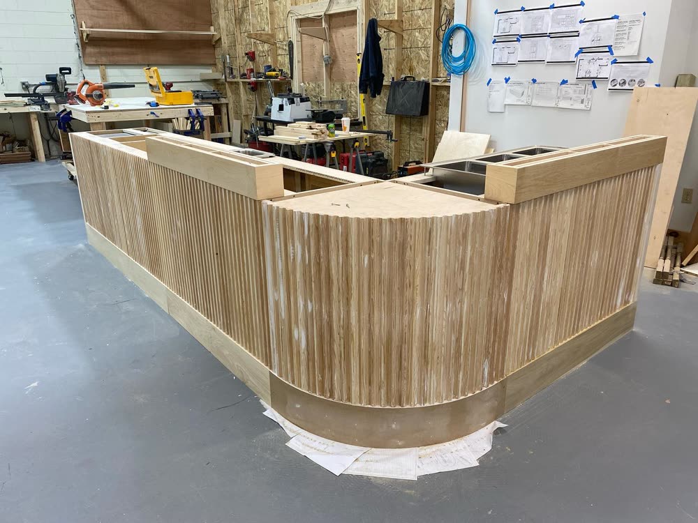 Fluted bar taking shape in the shop