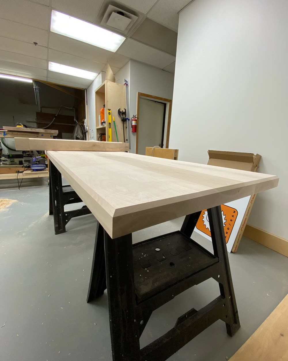 Tabletop on the sawhorses