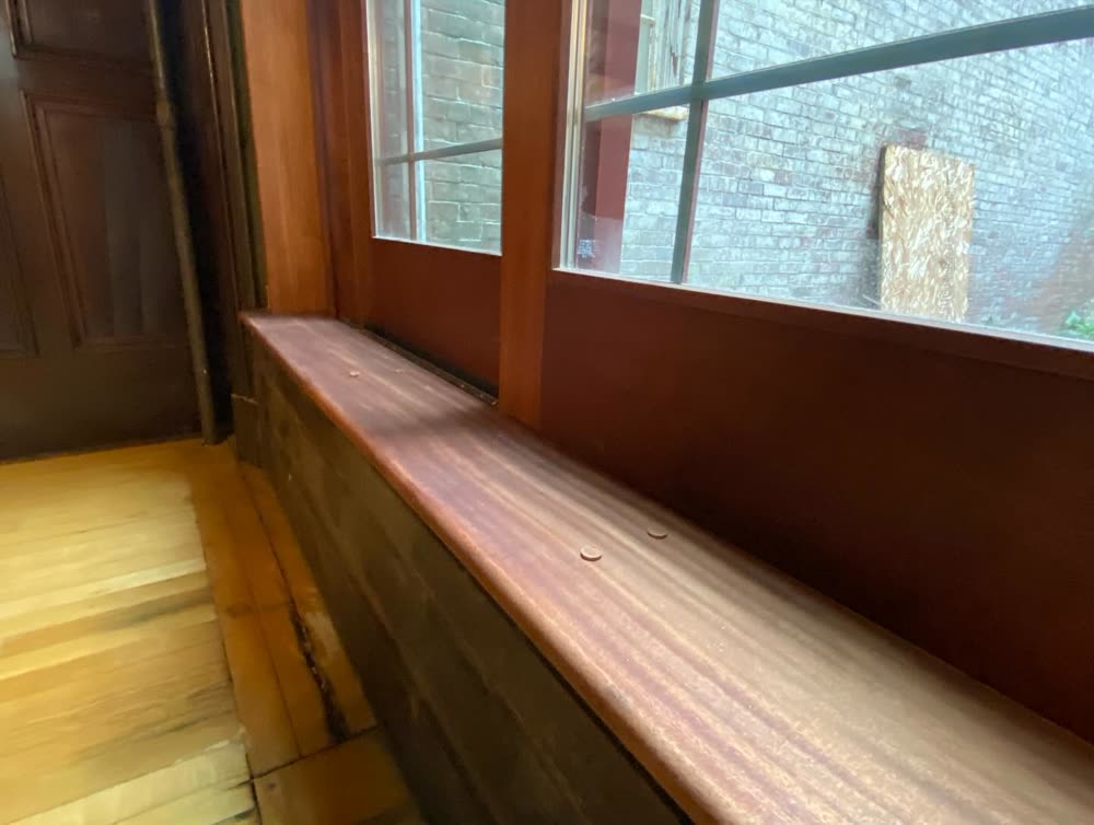 Window sill with plugged screws