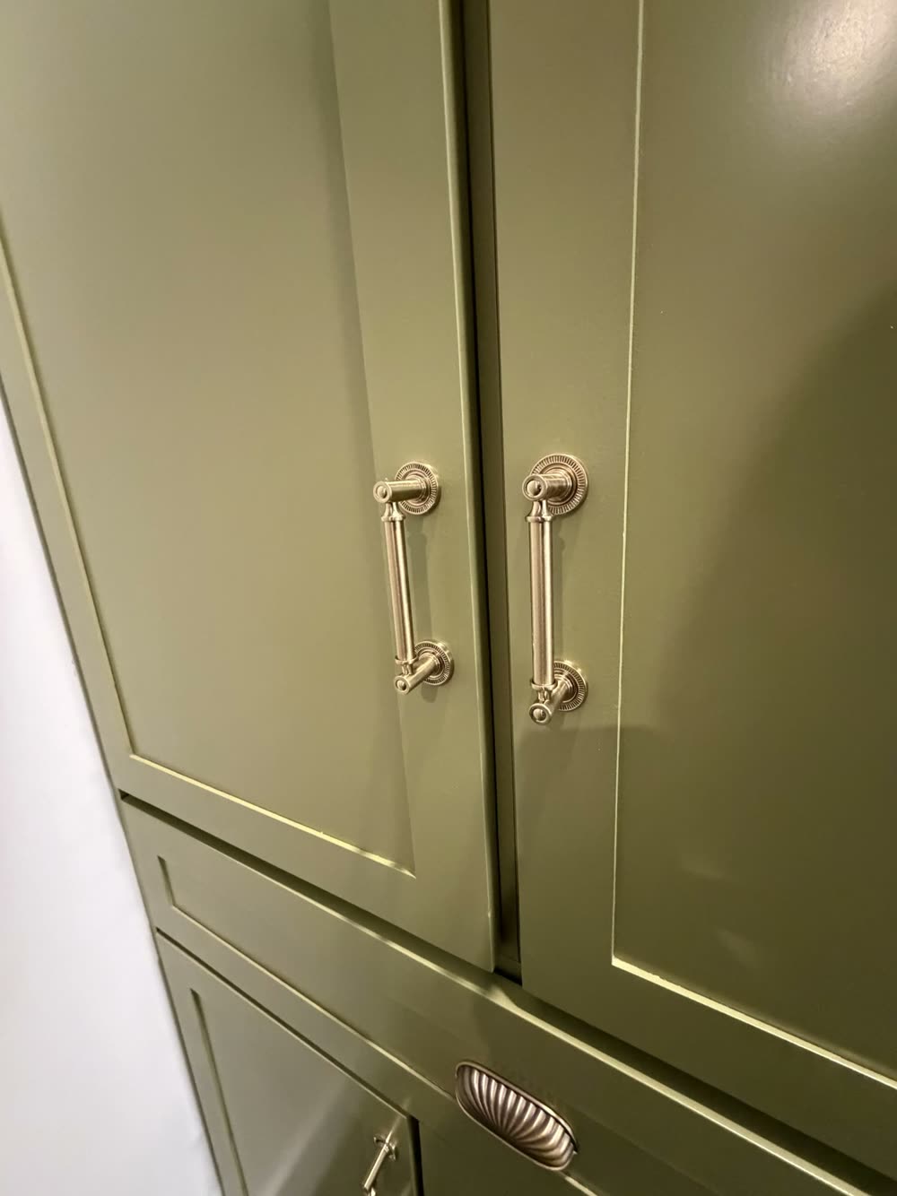 Shaker doors with brass pulls