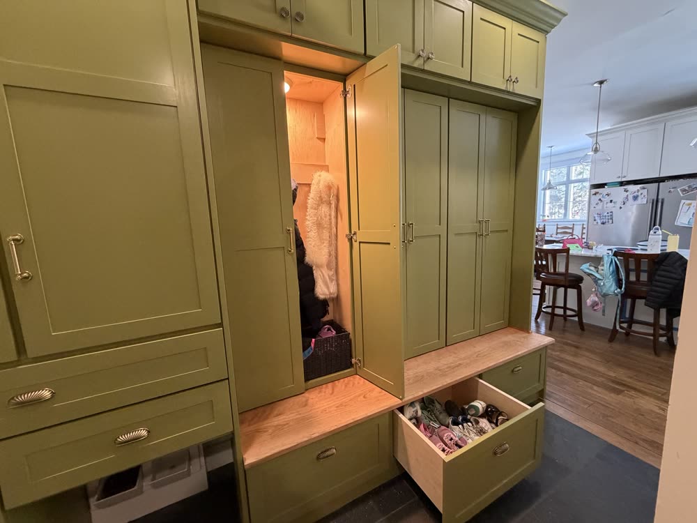 Mudroom lockers and bench drawers